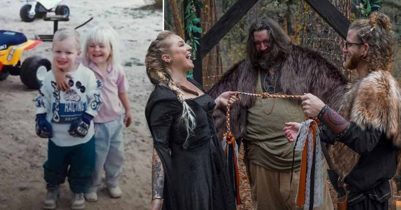 Разлученные в детстве друзья встретились спустя 18 лет и сыграли свадьбу в стиле викингов